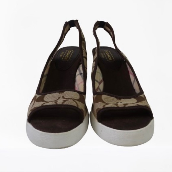 Coach Tarrah Brown Platform Wedge Heels Peeptoe Sandals Size 8 B - Picture 4 of 8